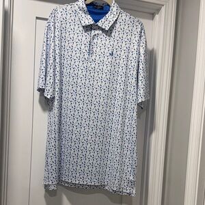 White Polo with Blue -Print Pattern